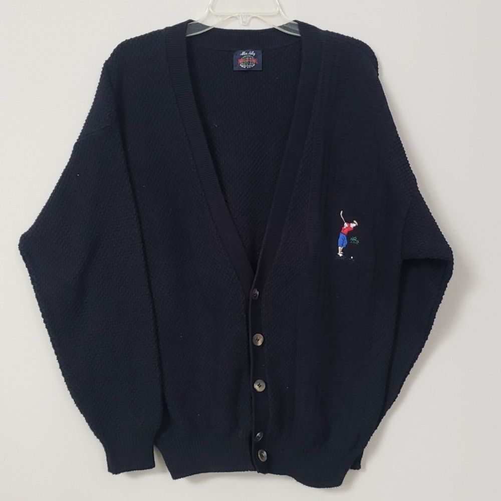 VTG Allen Solly Pro Tour Cardigan Sweater Mens Med V Neck Argyle Golf Oversized